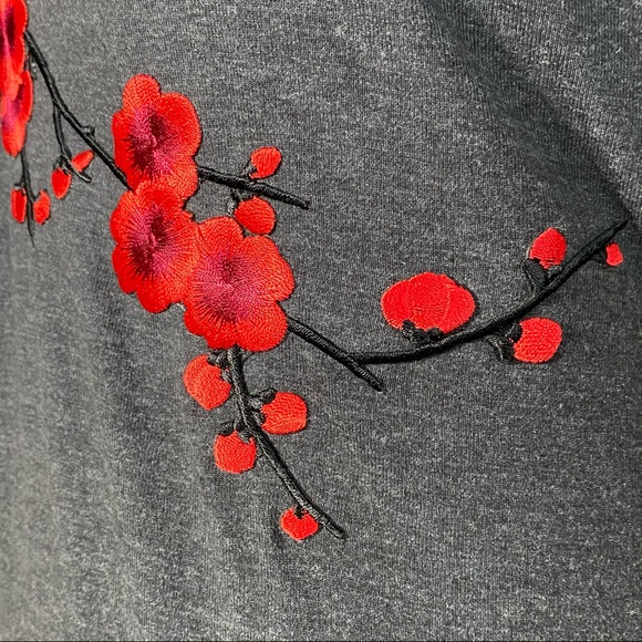 Custom Red Cherry Blossoms Gray Mini Knit Dress Sm - Picture 6 of 8